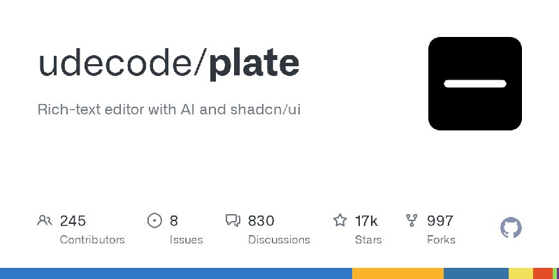 GitHub - udecode/plate: Rich-text editor with AI and shadcn/ui