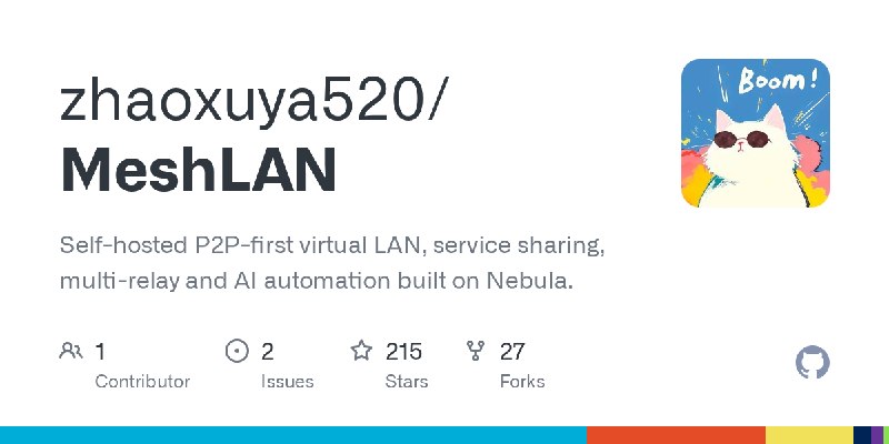 GitHub - zhaoxuya520/MeshLAN: Self-hosted P2P-first virtual LAN, service sharing, multi-relay and AI automation built on Nebula.