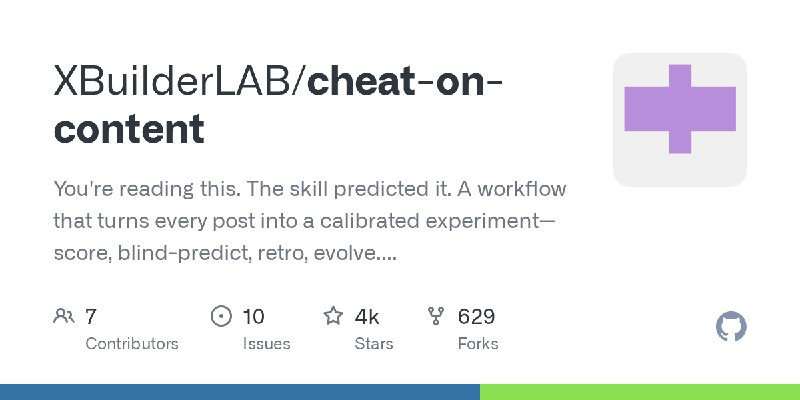 GitHub - XBuilderLAB/cheat-on-content: You're reading this. The skill predicted it. A workflow that turns every post into a calibrated…
