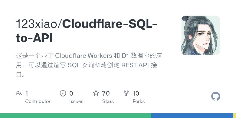 GitHub - 123xiao/Cloudflare-SQL-to-API: 这是一个基于 Cloudflare Workers 和 D1 数据库的应用，可以通过编写 SQL 查询快速创建 REST API 接口。
