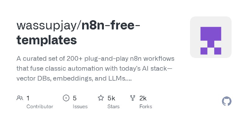 GitHub - wassupjay/n8n-free-templates: A curated set of 200+ plug-and-play n8n workflows that fuse classic automation with today’s…