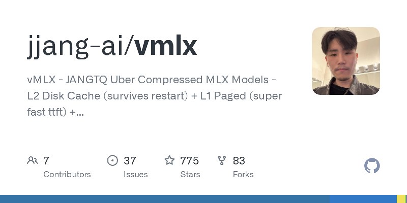GitHub - jjang-ai/vmlx: vMLX - JANGTQ Uber Compressed MLX Models - L2 Disk Cache (survives restart) + L1 Paged (super fast ttft)…